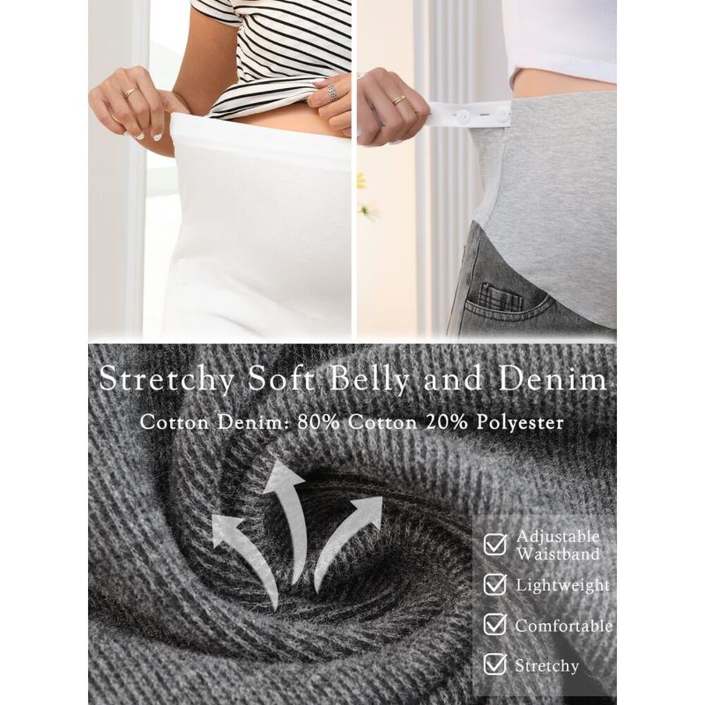 Maternity Over Belly Summer Workout with Pockets Jeans Shorts Gray - Picture 4 of 7